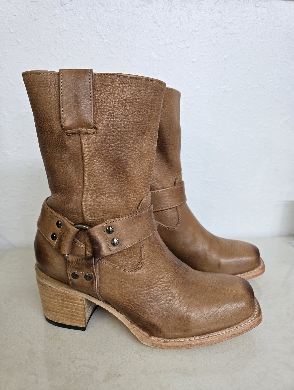 Freebird Darcy Wheat Square Toe Women's Tan Leather Mid-Calf Harness Boot 7 - Picture 4 of 11